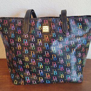 Dooney & Bourke Black Multicolored Rainbow Signature DB 1975 Logo Large Shopper
